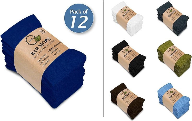 Softolle Bar Mop Towels, Pack of 12-16x19 Inches - 100% Cotton Super Absorbent Towels, Multi-Purpose for Home and Bar Cleaning (Royal Blue) - Image 2